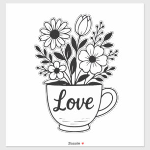 Pretty Black Tea Cup with Flowers Design