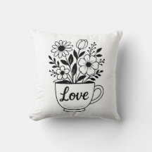 Pretty Black Tea Cup with Flowers Design