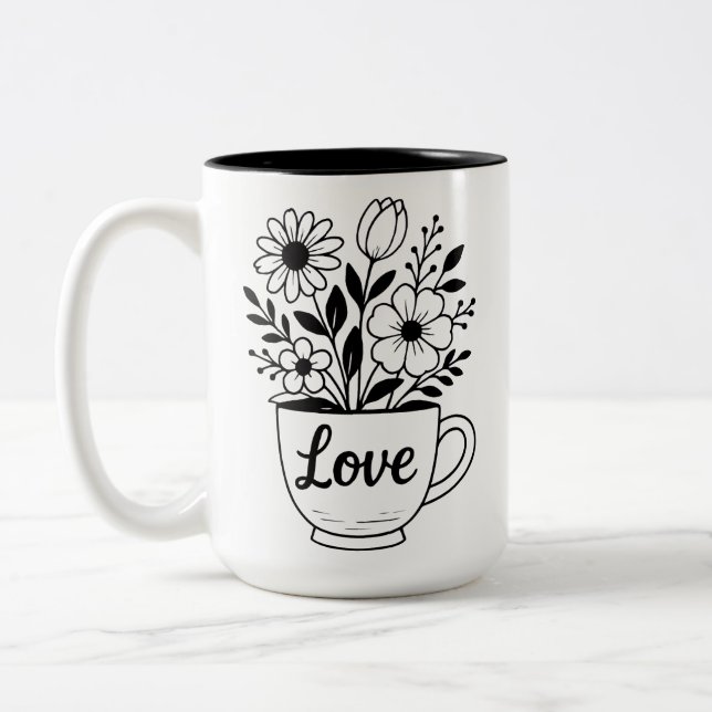 Pretty Black Tea Cup with Flowers Mug (Left)