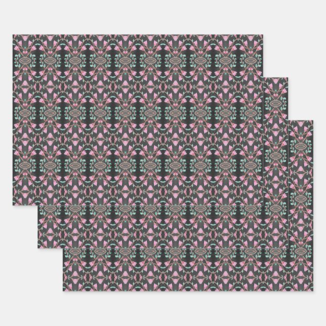 Pretty Black Teal and Pink Sheet Paper Gift Wrap (Set)
