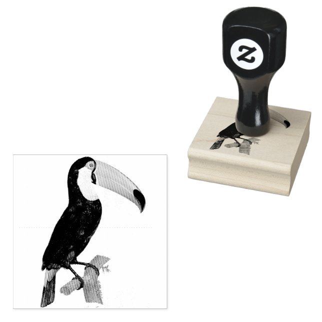 Pretty Black Toucan Bird Vintage Illustration Rubber Stamp (Stamped)