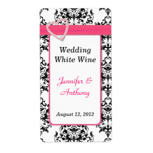Pretty Black & White Damask Wedding Wine Labels