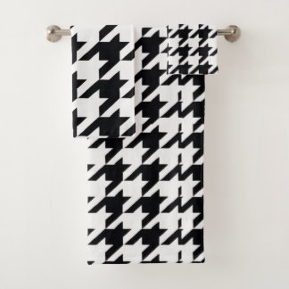 Pretty Black White Houndstooth Bath Towel Set