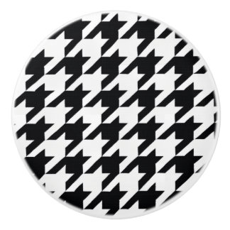 Pretty Black White Houndstooth Ceramic Knob