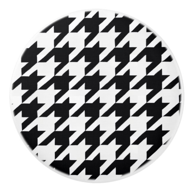Pretty Black White Houndstooth Ceramic Knob (Front)