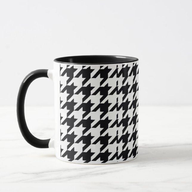 Pretty Black White Houndstooth Mug (Left)