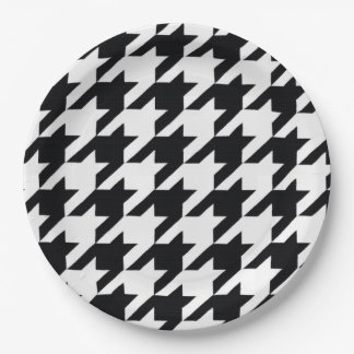 Pretty Black White Houndstooth Paper Plate