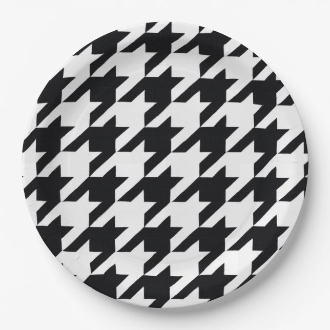 Pretty Black White Houndstooth Paper Plate (Front)