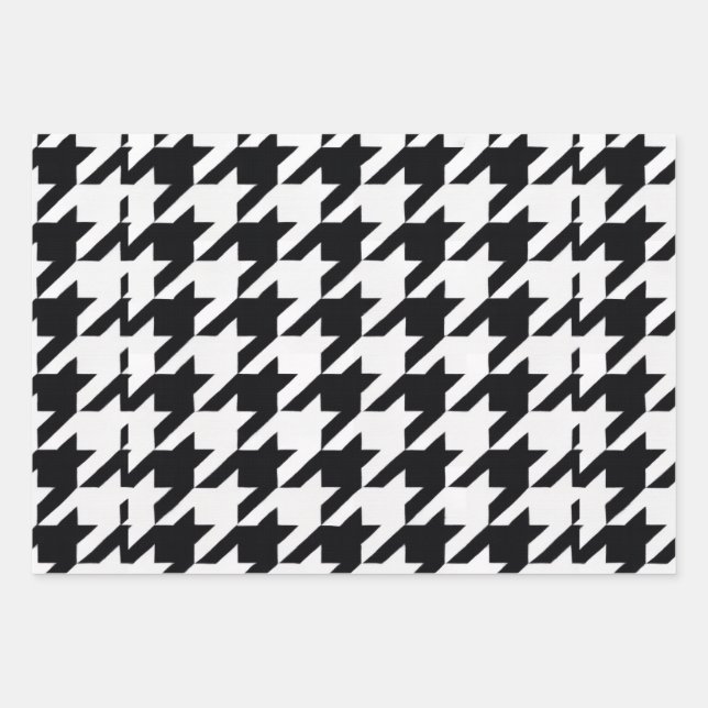 Pretty Black White Houndstooth Wrapping Paper Sheet (Front 3)