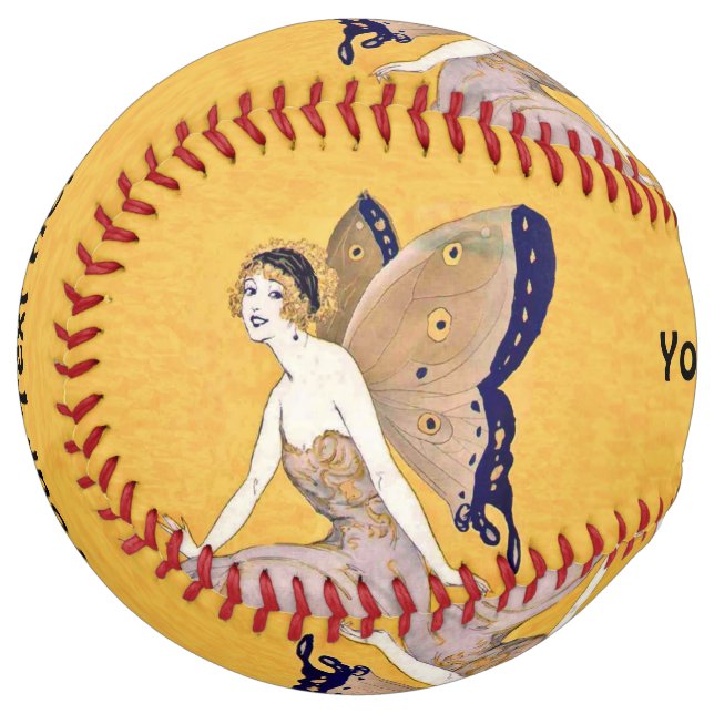 Pretty Blonde Fairies With Monarch Butterfly Wings Softball (Front Left)