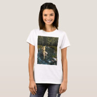 Pretty Blonde Fairy Paddling in a Forest Stream