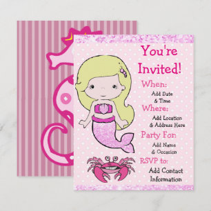 Pretty Blonde Mermaid Birthday Party Invitations