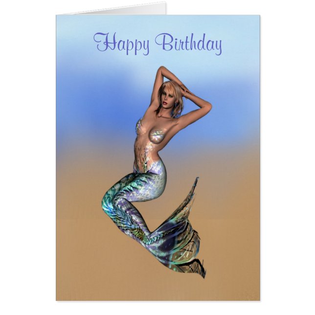 Pretty blonde mermaid laying on the beach (Front)