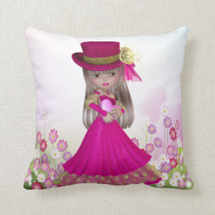Pretty Blonde Princess Girl Holding a Heart Pillow