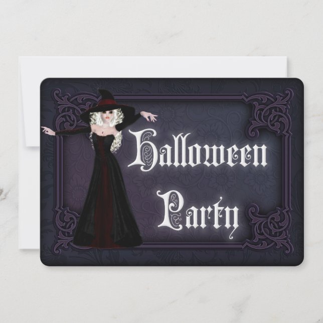 Pretty Blonde Witch Adult Halloween Party Invite (Front)