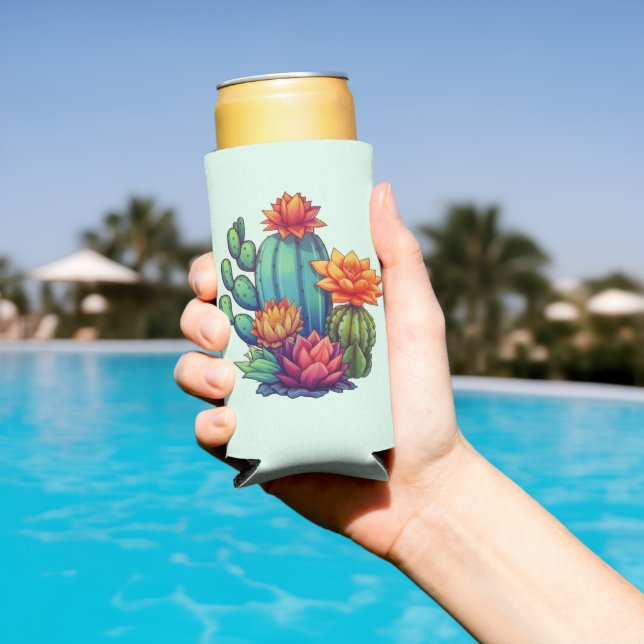 Pretty Blooming Cactus Seltzer Can Cooler (In Situ Pool)