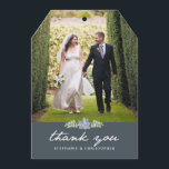 Pretty Blooms Vintage Garden Wedding Thank You<br><div class="desc">Lovely photo thank you card in vintage shade of deep blue grey, the colour of the evening sky. Original illustration of floral blooms adorns the photo and elegant handwritten look for the fixed text element adds style and grace. Add a pretty ribbon from your wedding colour theme through the hole...</div>