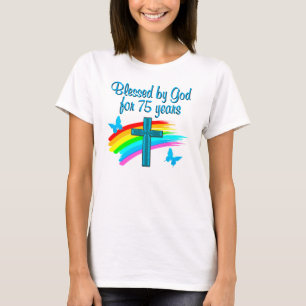 PRETTY BLUE 75TH BIRTHDAY CHRISTIAN DESIGN T-Shirt