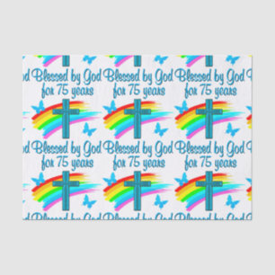 PRETTY BLUE 75TH BIRTHDAY CHRISTIAN DESIGN TISSUE PAPER