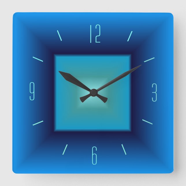 Pretty Blue and Aqua> Square Kitchen Clock (Front)