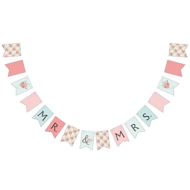 Pretty Blue and Coral Patterns Wedding Bunting Bunting Flags (All)