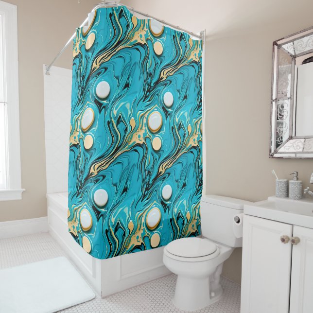 Pretty Blue and Gold Fluid Art Abstract Bubbles (In Situ)