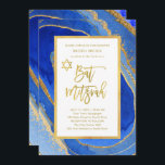 Pretty Blue and Gold Geode | Bat Mitzvah Invitation<br><div class="desc">These beautiful Bat Mitzvah invitations feature a painted geode look background,  with various shades of blue and faux gold accents and frame. Trendy modern faux gold script typography and a matching Star of David also appear.</div>