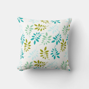 Pretty Blue And Green Leaf Pattern Throw Pillow