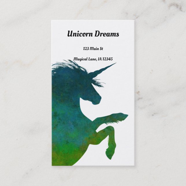 Pretty Blue and Green Unicorn Business Card (Front)