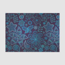 Pretty Blue And Navy Floral Pattern With Butterfly