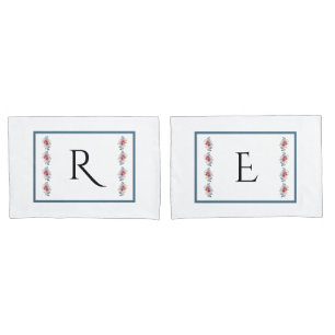Pretty Blue and Pink Monogrammed Pillowcase Set
