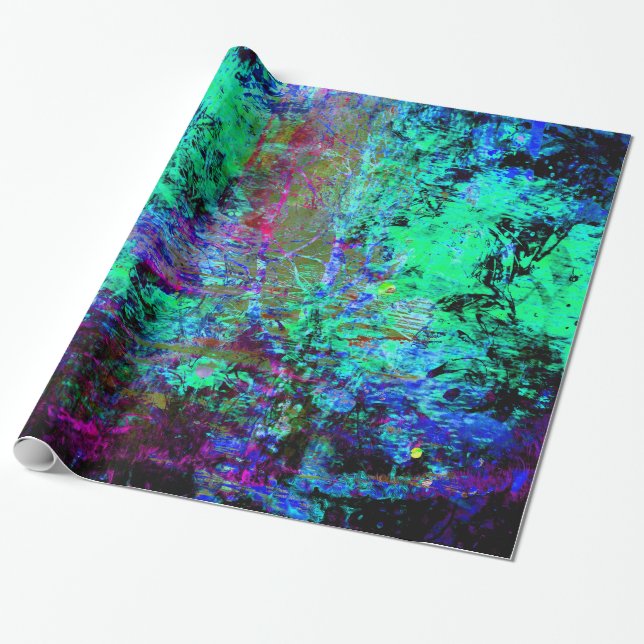 Pretty Blue and Purple Abstract Grunge Abalone Wrapping Paper (Unrolled)