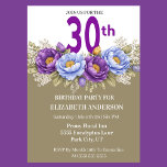 Pretty Blue and Purple Peony 30th Birthday Invitation<br><div class="desc">Celebrate a milestone in elegant style with this stunning 30th birthday invitation featuring lush watercolor peonies in rich purple and soft blue tones. The sophisticated floral arrangement paired with modern typography creates a timeless and feminine design perfect for a memorable birthday celebration. Ideal for women’s birthday parties, garden gatherings, or...</div>