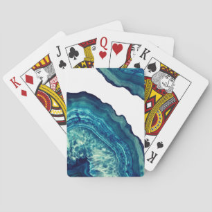 Pretty Blue and Teal Agate Geode Stone on Blue Playing Cards