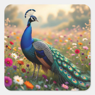 Pretty Blue and Turquoise Peacock   Square Sticker