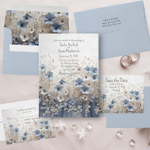 Pretty Blue and White 3D Flower Garden Wedding Invitation