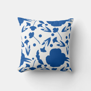 Pretty Blue and White Floral Throw Pillow