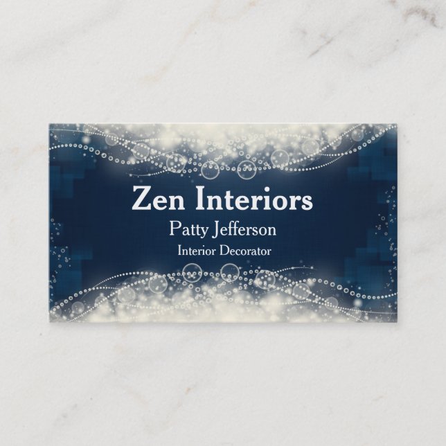 Pretty Blue and White Pearls Business Card (Front)