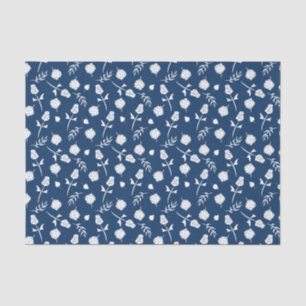 Pretty Blue and White Roses Rosebud Floral Print Tissue Paper