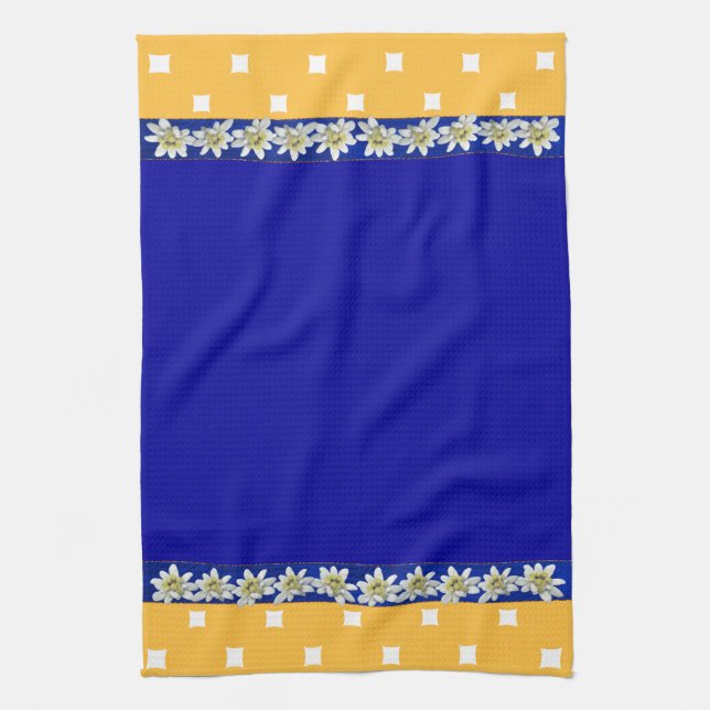 Pretty Blue and Yellow Edelweiss Kitchen Towel (Vertical)