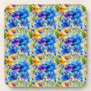 Pretty blue and yellow flower art on  coaster