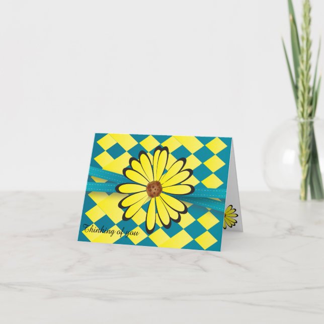 Pretty Blue and Yellow Flower Design Thank You Card (Front)
