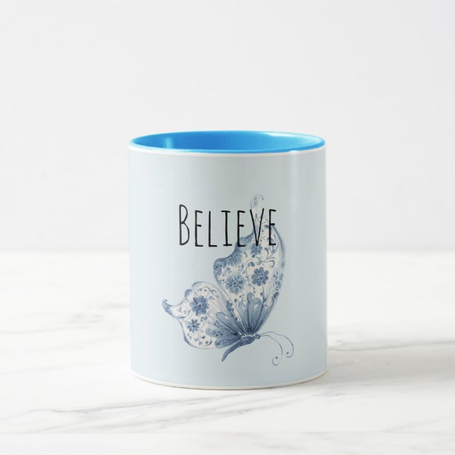 Pretty Blue Believe Butterfly Mug (Center)