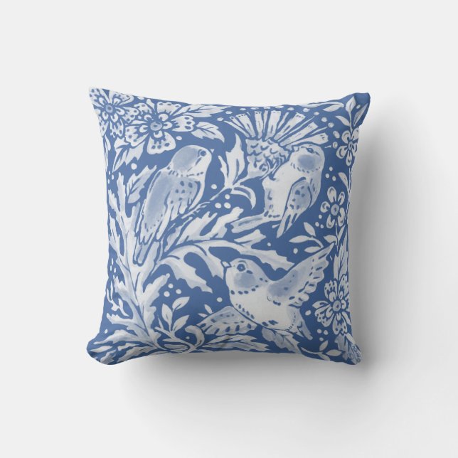 Pretty Blue Birds Forest Floral Nature Animal Throw Pillow (Front)
