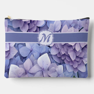 Pretty Blue Blossom Hydrangea Monogram Accessory Pouch