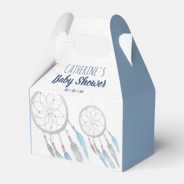 Pretty Blue Boho Dreamcatcher Baby Shower Favor Box (Front Side)