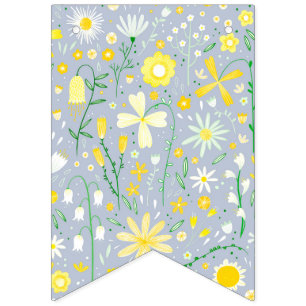 Pretty Blue Botanical Wildflower Floral Bunting Flags