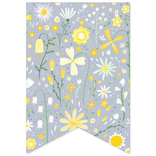 Pretty Blue Botanical Wildflower Floral Bunting Flags (First Flag)