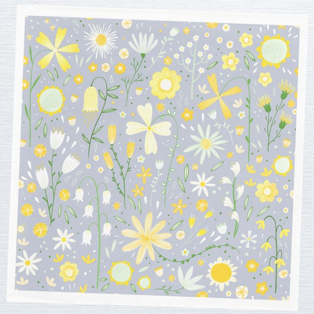 Pretty Blue Botanical Wildflower Floral Napkin (Pretty floral wildflower paper party napkin)