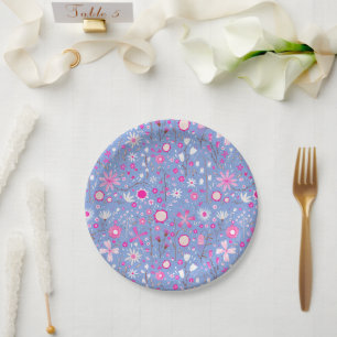 Pretty Blue Botanical Wildflower Floral Paper Plate